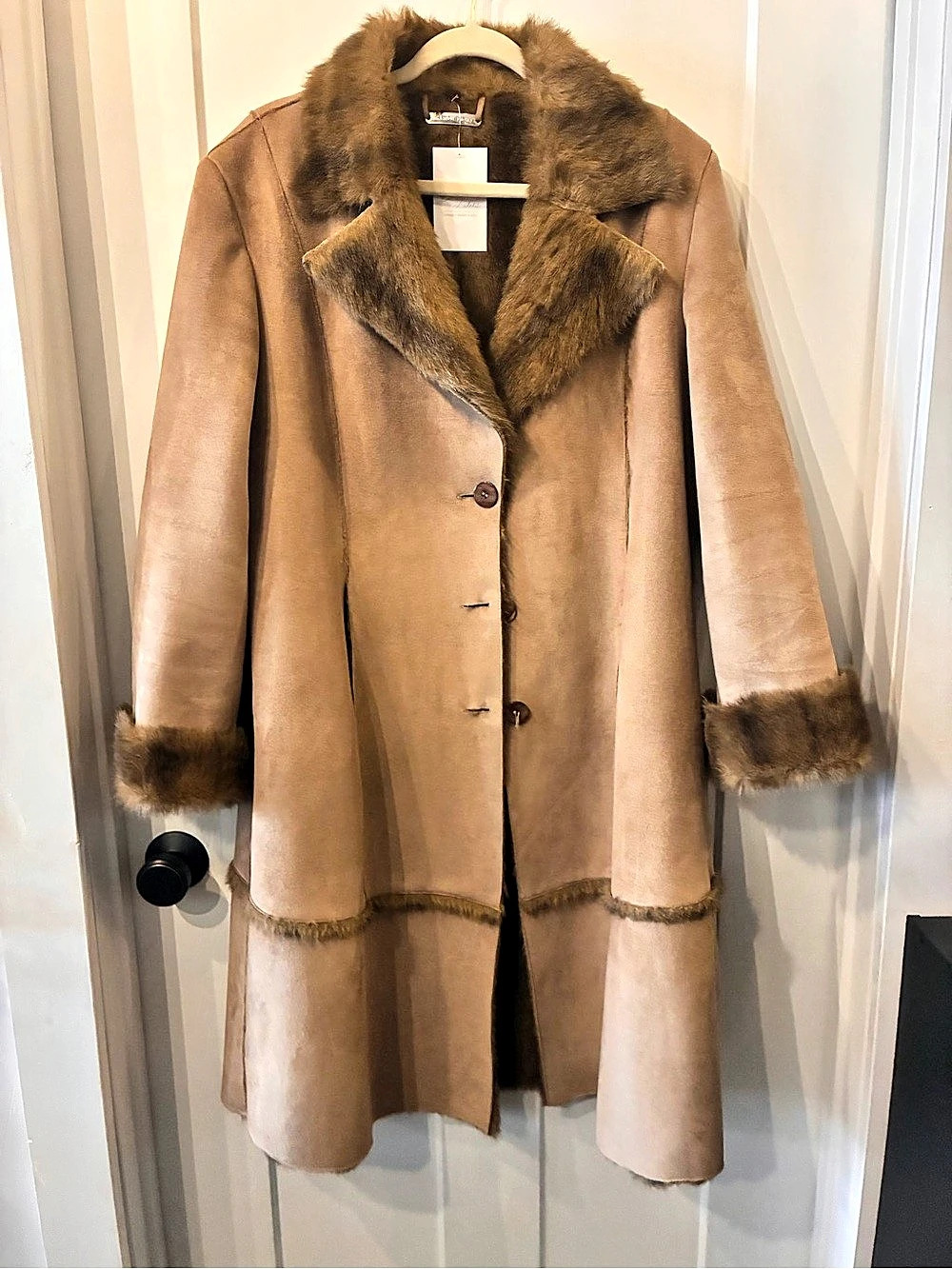 Brandon Thomas Shearling-Style Fur Trim Coat Brown